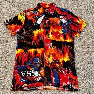 NWT Reason Clothing Men’s Flame Graphic Print Button Shirts, Size Medium (New)